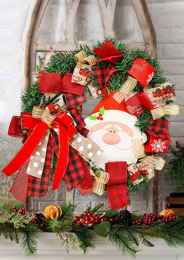 

Merry Christmas Plaid Santa Claus Wreath Decoration Ornament, Pattern1;pattern2, 519460