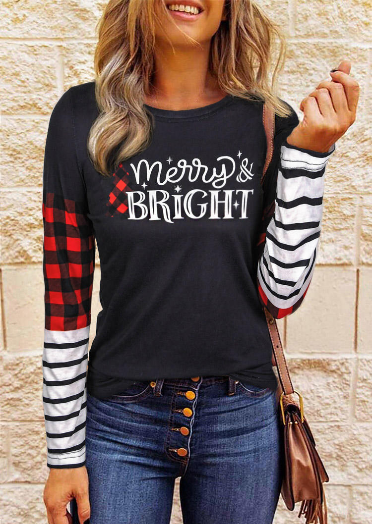 

Merry & Bright Plaid Striped T-Shirt Tee - Black, 519463