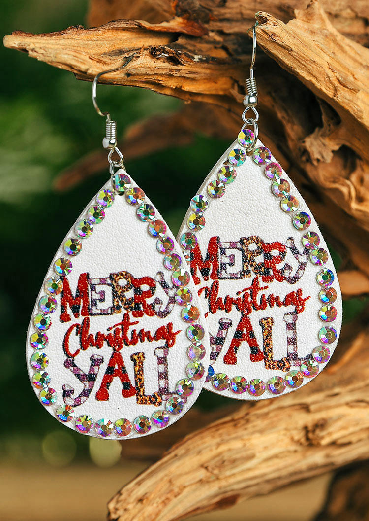 

Merry Christmas Yall Water Drop Earrings, White, 519480