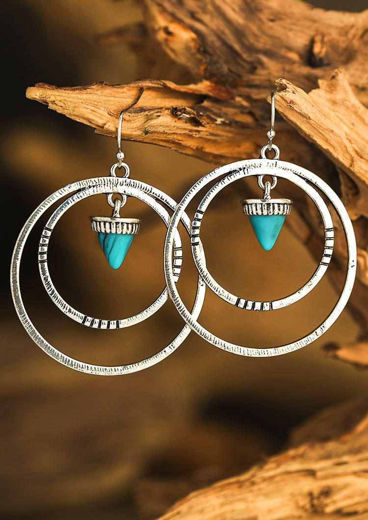 

Turquoise Circle Alloy Earrings, Silver, 519499