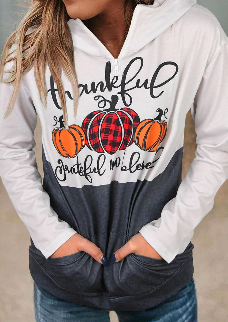 

Thankful Grateful And Blessed Plaid Pumpkin Zipper Hoodie, Multicolor, 519559