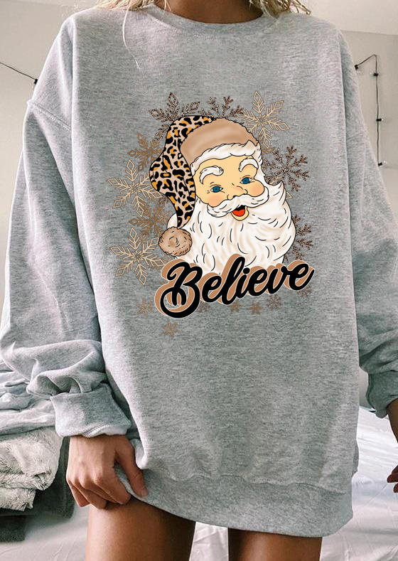 

Christmas Believe Santa Leopard Sweatshirt - Gray, 519771