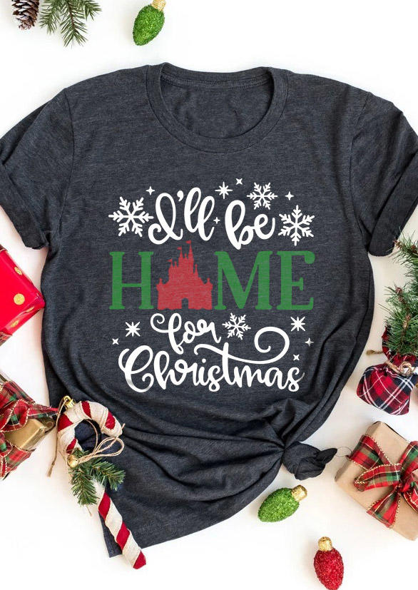 

I'll Be Home For Christmas Snowflake T-Shirt Tee - Dark Grey, 519826