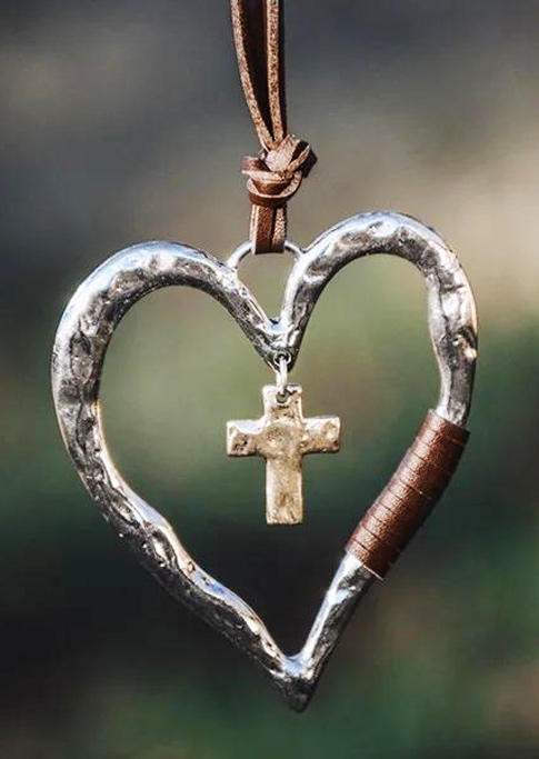 Vintage Cross Hollow Out Heart Pendant Necklace