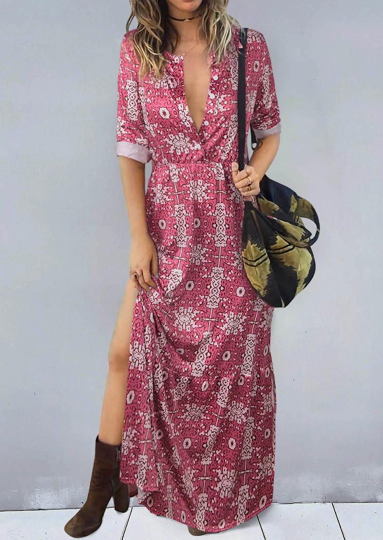 

Floral Cross Slit Maxi Dress - Pink, 519299