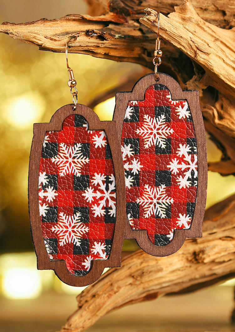 

Christmas Snowflake Buffalo Plaid Pendant Earrings, Green;red, 519309