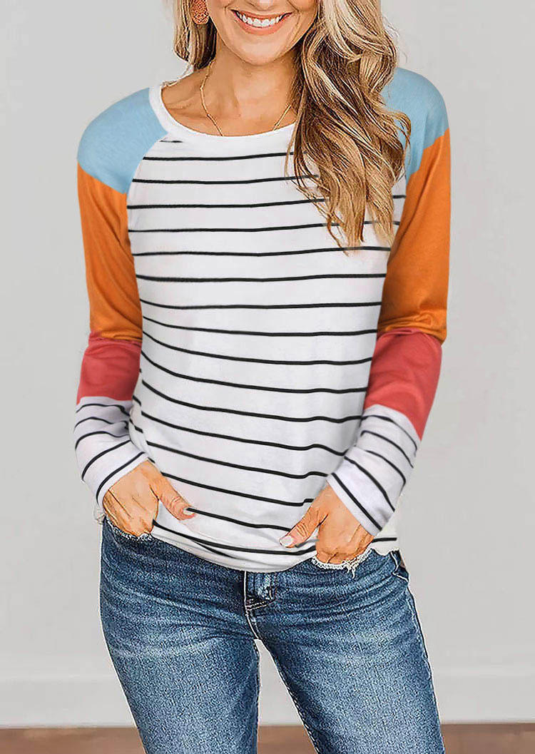 Color Block Striped Long Sleeve Blouse