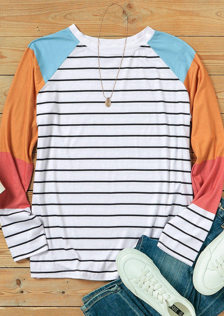 Color Block Striped Long Sleeve Blouse