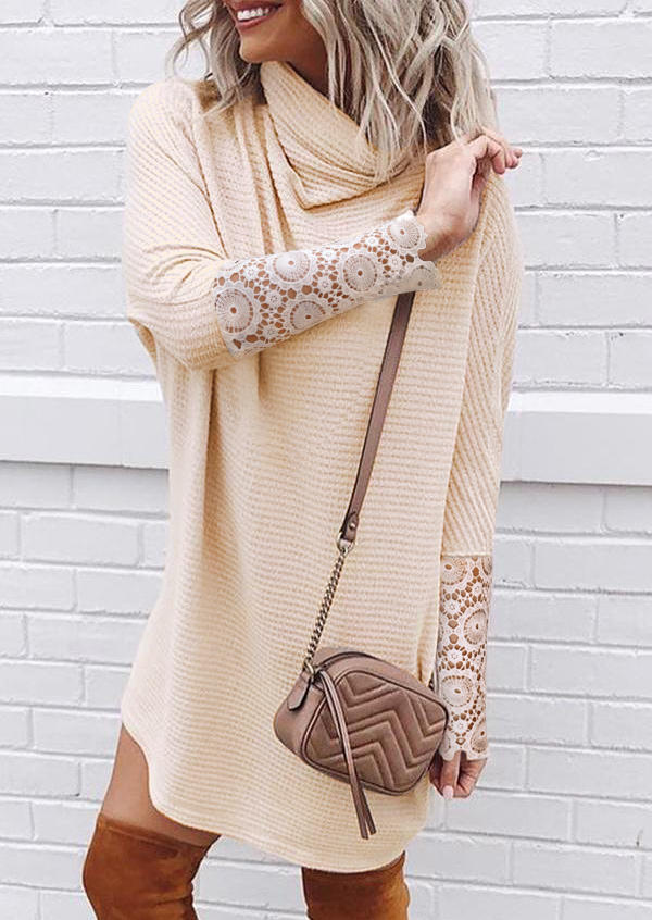 

Lace Splicing Cowl Neck Mini Dress - Apricot, 519397