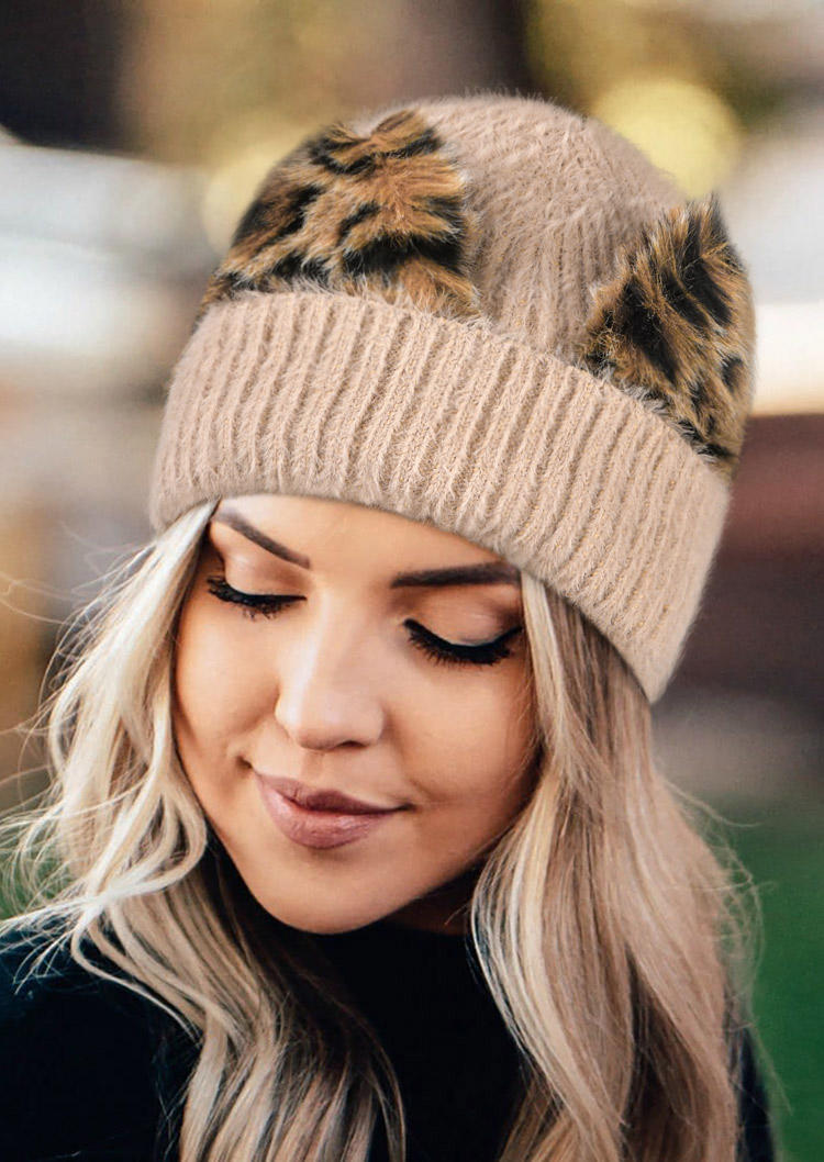 

Leopard Cat Ears Knitted Beanie Hat, Khaki, 519543