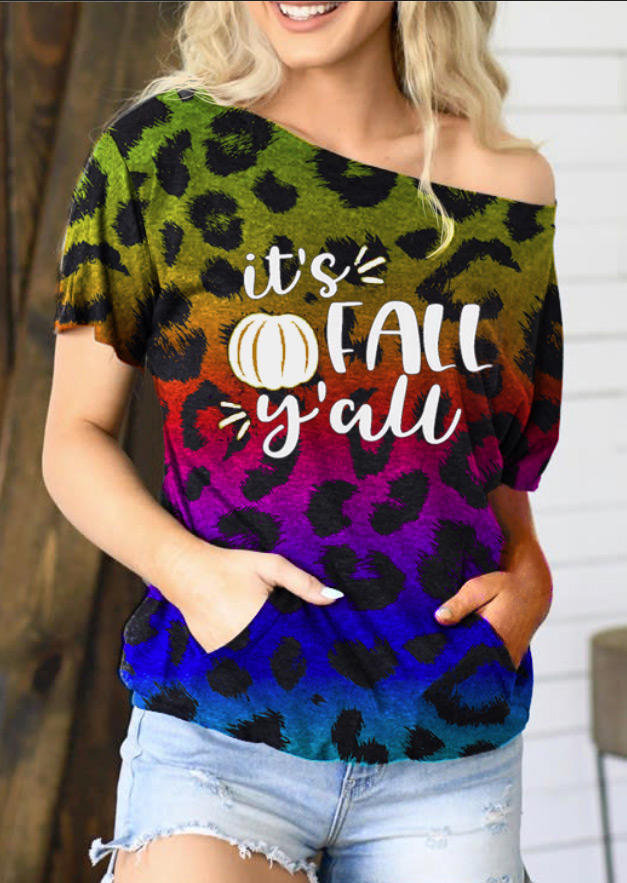 

Leopard Gradient Color Block It' Fall Y'all Pumpkin Blouse, Multicolor, 519558