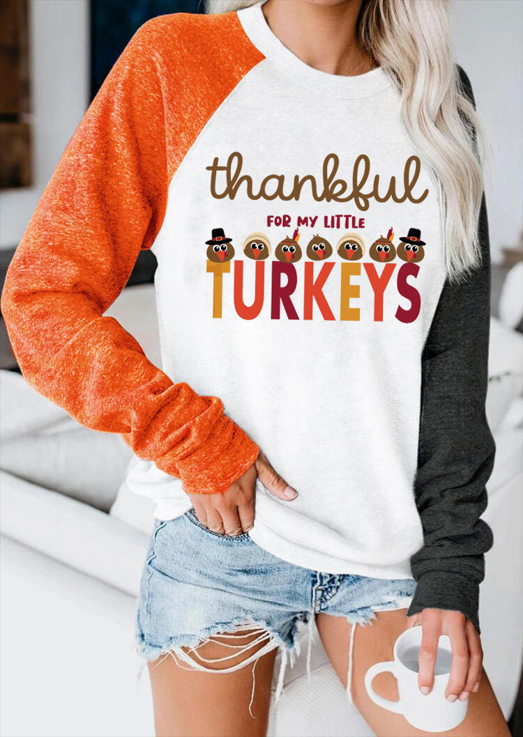 Thankful For My Little Turkeys Raglan Sleeve Sweatshirt - White