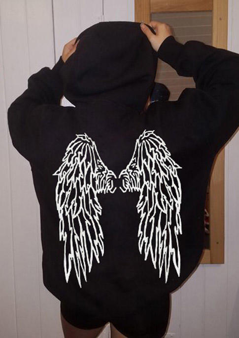 

Angel Wing Long Sleeve Hoodie - Black, 519913