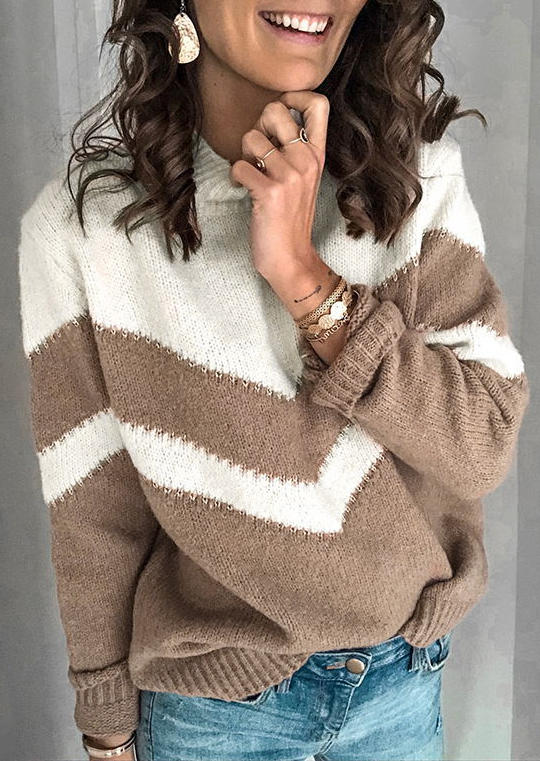 

Color Block O-Neck Sweater - Beige, 519941