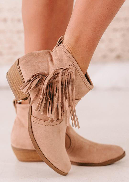 

Tassel Zipper Chunky Heel Ankle Boots - Apricot, 519967