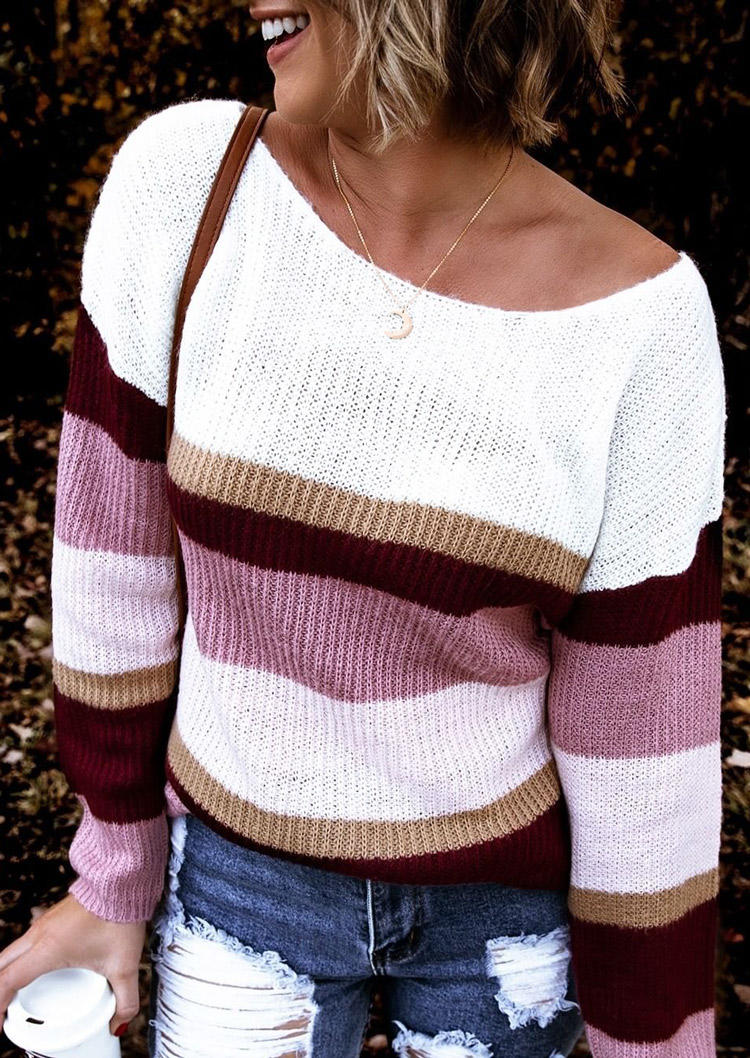 

Color Block Long Sleeve Sweater, Multicolor, 520038