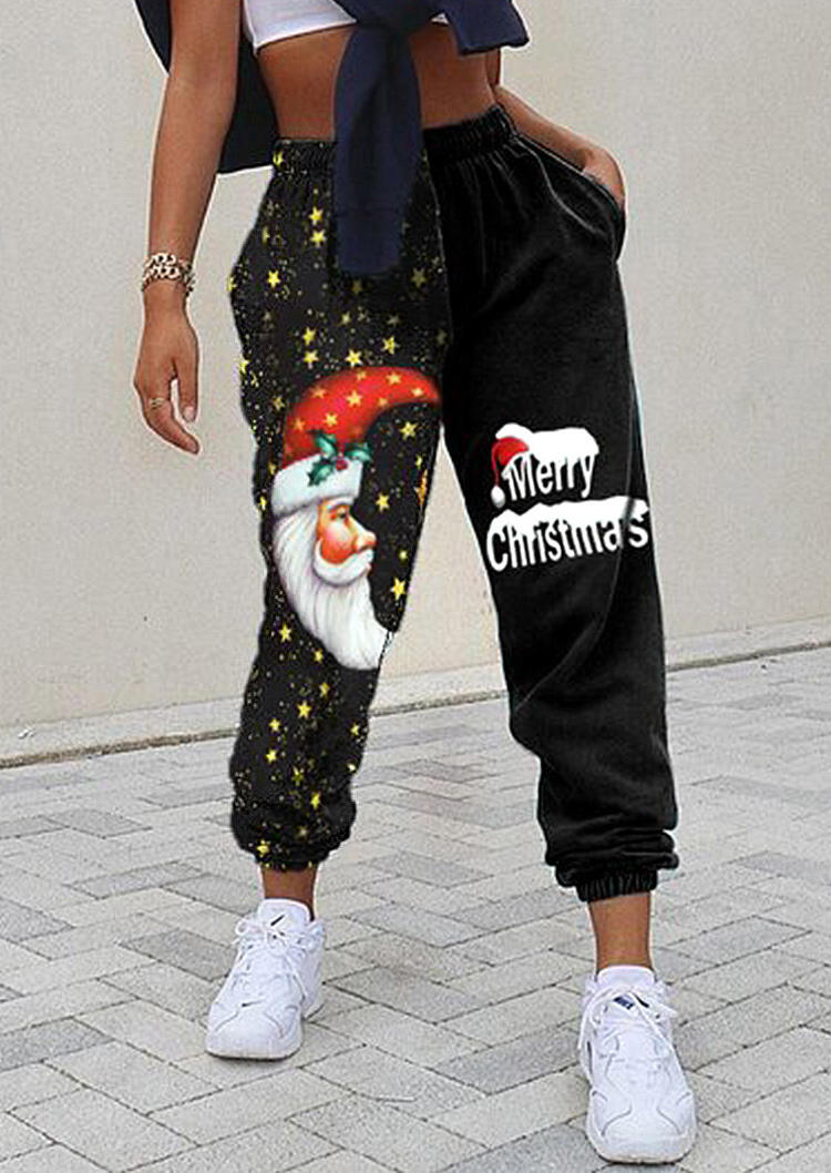 

Merry Christmas Santa Moon Color Block Sweatpants, Black, 520089