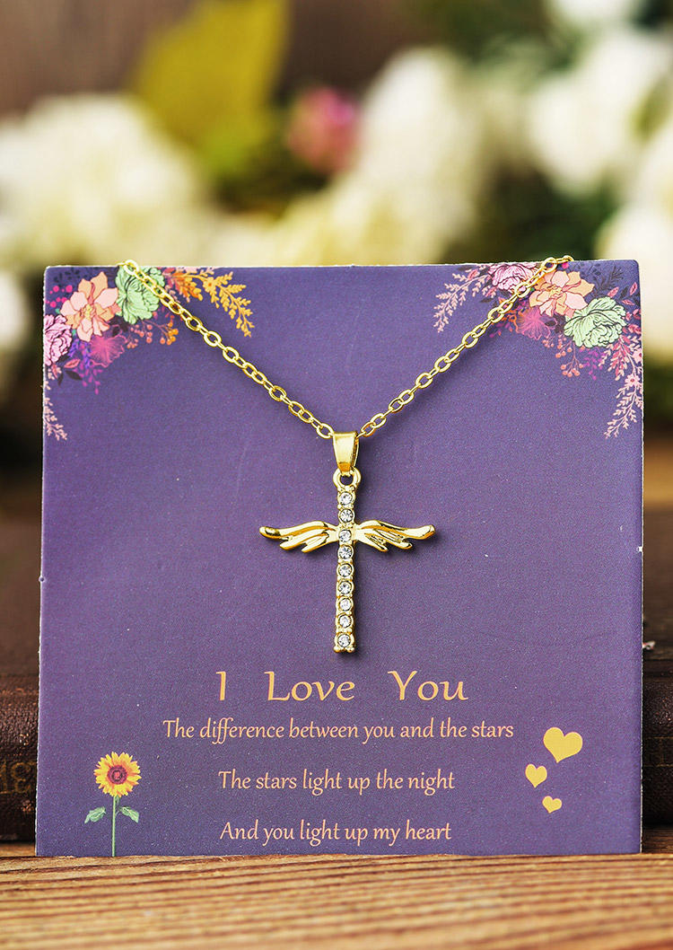 

Cross Angel Wings Pendant Chain Necklace, Gold;silver, 516271
