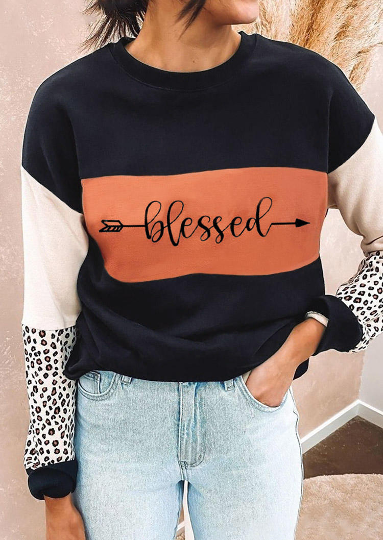 

Blessed Leopard Color Block Splicing Sweatshirt, Multicolor, 519010