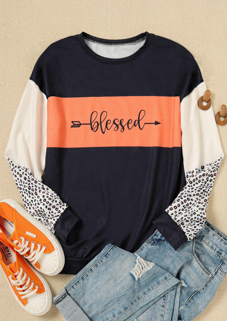 Blessed Leopard Color Block Splicing Sweatshirt