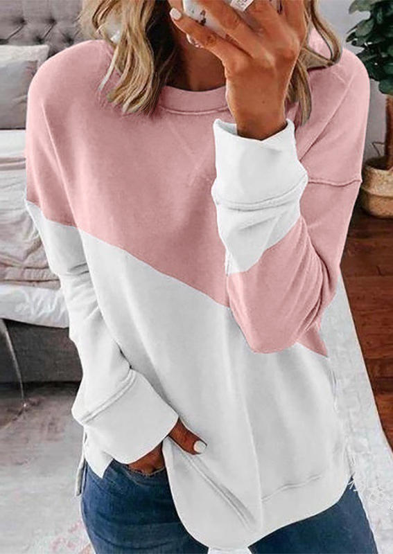 

Color Block Long Sleeve Sweatshirt - Pink, 519667