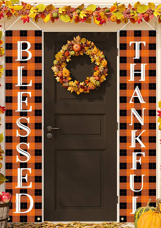 

Buffalo Plaid Blessed Thankful Door Banner, Orange, 519795