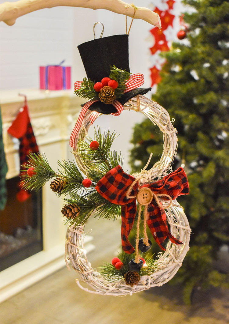 

LED Christmas Snowman Mistletoe Button Wreath Ornament without Battery, Red, 520059