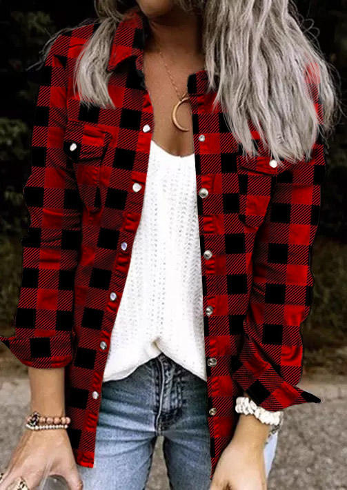 

Plaid Button Long Sleeve Coat, Multicolor, 520079