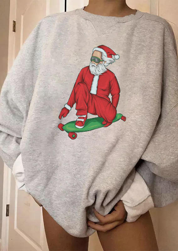 

Christmas Santa Claus Skateboard Long Sleeve Sweatshirt - Gray, 520161