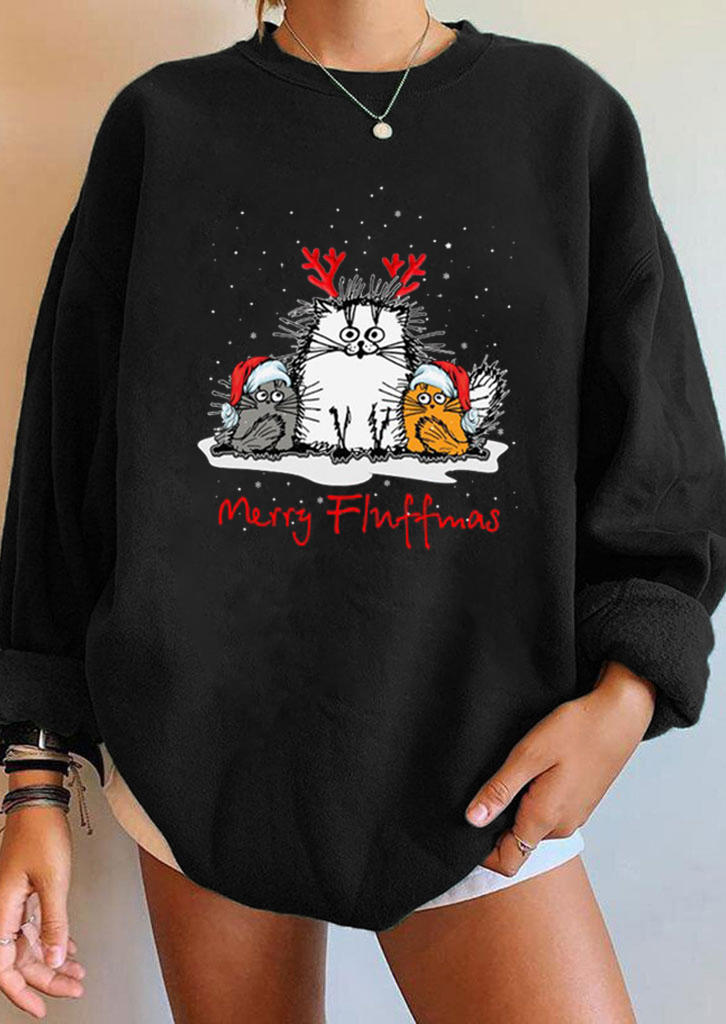 

Merry Fluffmas Christmas Cat Sweatshirt - Black, 520169