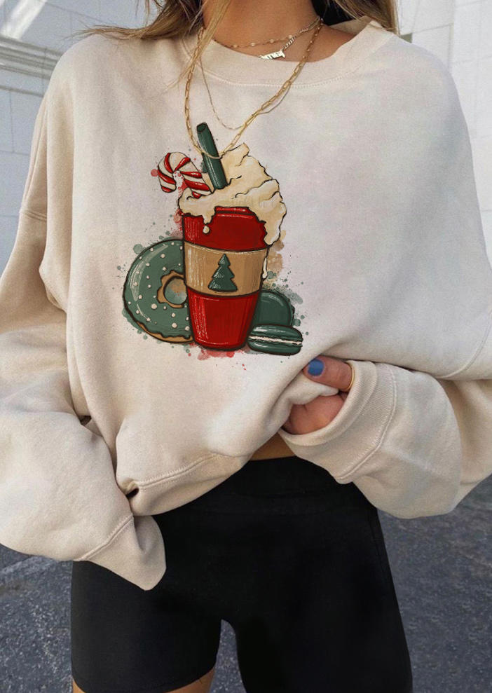 

Christmas Coffee Donut Long Sleeve Sweatshirt - Apricot, 520175