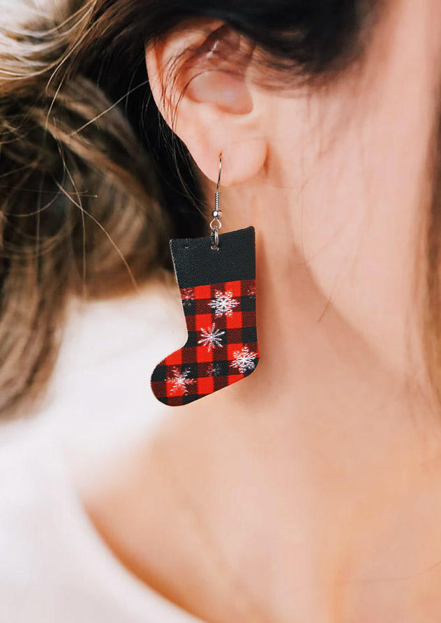 

Buffalo Plaid Christmas Snowflake Pendant Earrings, Pattern1, 519442