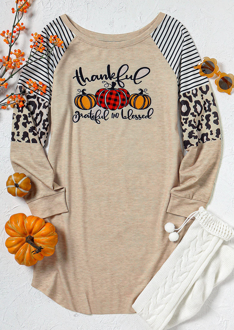 Thankful Blessed Buffalo Plaid Pumpkin Leopard Striped Mini Dress