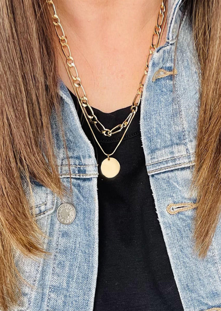 

Double-Layered Disc Pendant Necklace, Gold, 519491