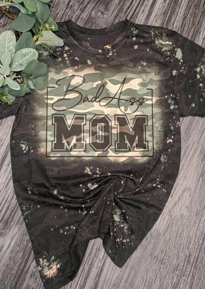 Buy Camouflage Bad Ass Mom O-Neck  T-Shirt Tee. Picture