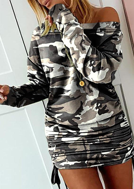 

Camouflage Ruched Drawstring Long Sleeve Mini Dress, 519692