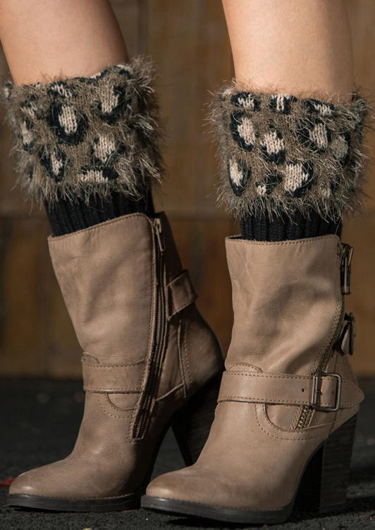 

Leopard Feather Leg Warmers Socks, Black, 519755