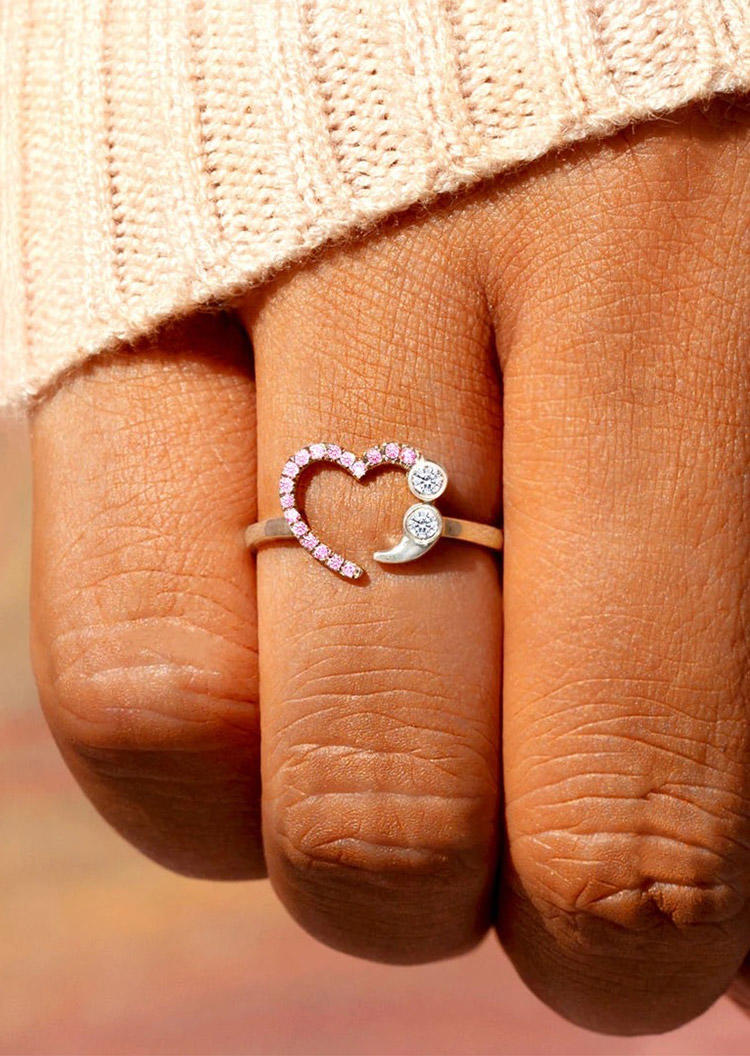 

Rhinestone Love Heart Alloy Ring, Pink, 520095