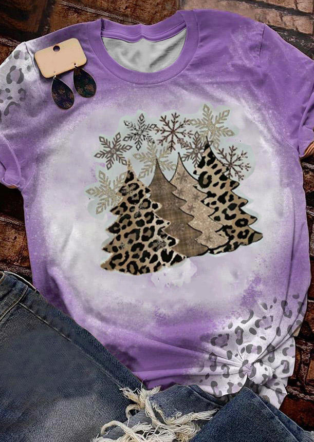 Tree Leopard Bleached T-Shirt Tee - Purple