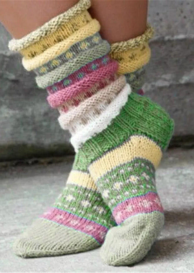

Color Block Knitted Warm Socks, Green, 520203