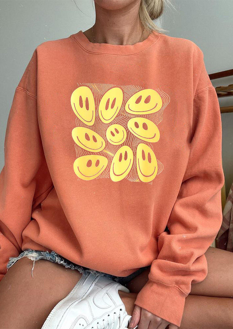 

Smiley Long Sleeve O-Neck Sweatshirt - Orange, 520254