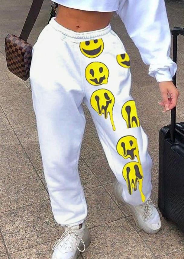 

Smiley Graphic Elastic Waist Sweatpants - White, 520266