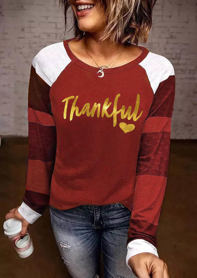 

Thankful Color Block Raglan Sleeve T-Shirt Tee - Red, 520270