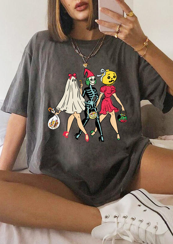 

Christmas Skeleton Ghost O-Neck T-Shirt Tee - Gray, 520299
