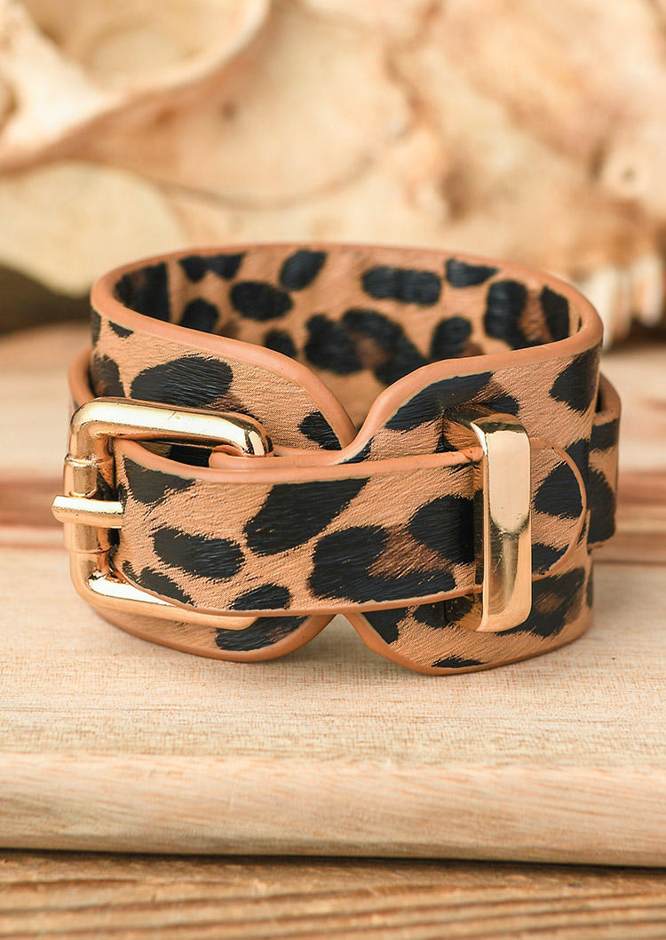 

Leopard Buckle Wide Leather Bracelet, 518378