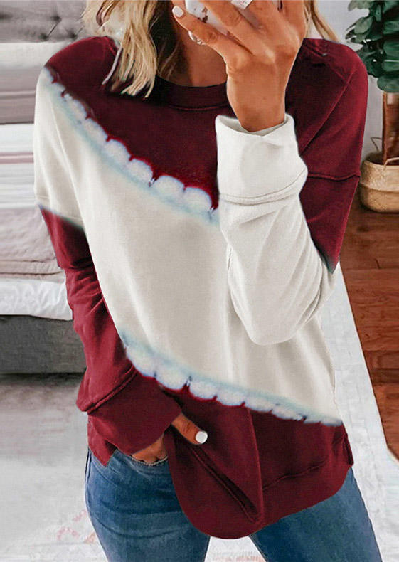 

Gradient Long Sleeve O-Neck Blouse - Burgundy, 519845
