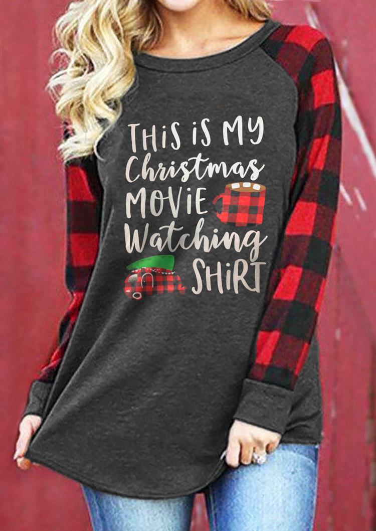 Christmas Movie Watching Shirt Buffalo Plaid Blouse - Dark Grey