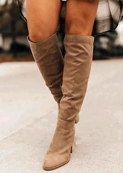 Pointed Toe Knee-High Heeled Boots - Camel