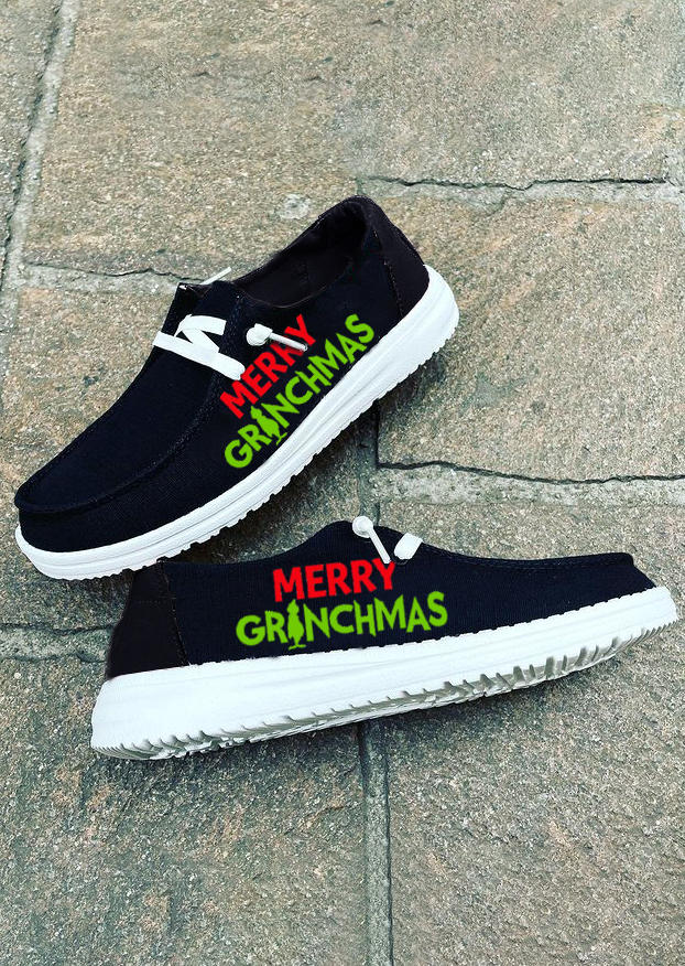 

Merry Grinchmas Slip On Round Toe Flat Sneakers - Black, 520281