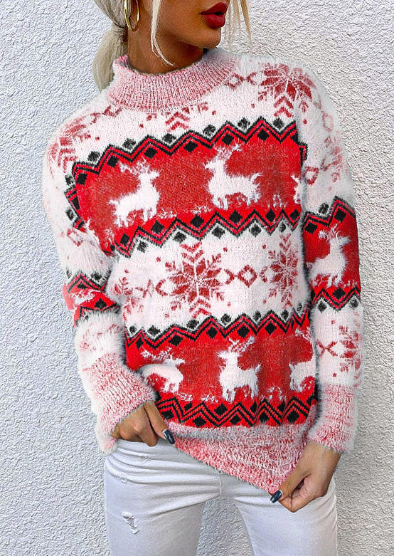 

Christmas Reindeer Snowflake Knitted Sweater - Red, 519428